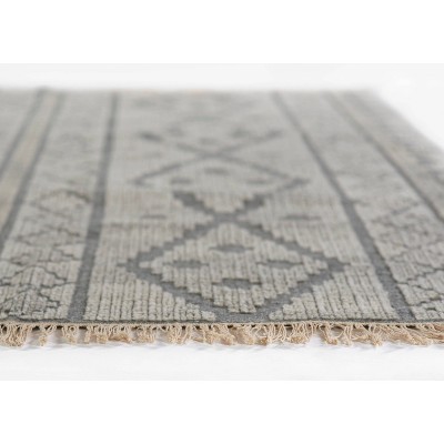 Handmade Rectangular Gray Wool Geometric Area Rug 2' x 3'