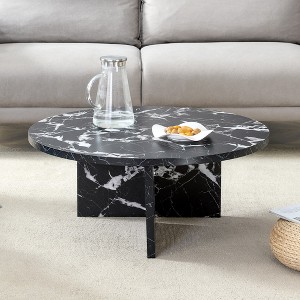 VYNXARIA Versatile MDF Black Round Coffee Table for Various Interior Styles, Exhibiting Modern Minimalism and Nordic Charm - 1 of 4