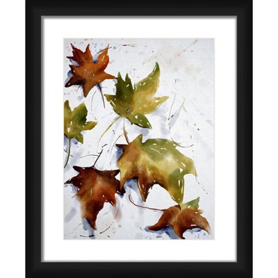 18" x 22" Matted to 2" Fallen Leaves Picture Framed Black - PTM Images