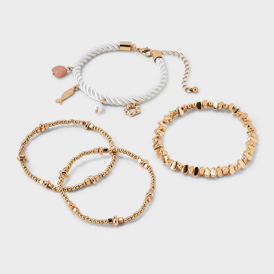 Mixed Semi Precious Aventurine Charm Corded Bracelet Set 4pc - Universal Thread™ Ivory: Lobster Claw Clasp, Polyester, Acrylic, Zinc Alloy