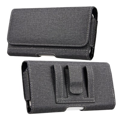 LUXMO Large Horizontal Universal Leather Pouch w/ Dual Card Slots - Black