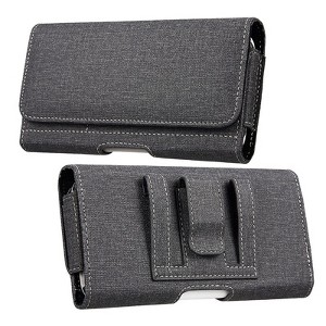 LUXMO Large Horizontal Universal Leather Pouch w/ Dual Card Slots - Black - 1 of 4