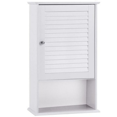 Yukimo Bathroom Wall Mount Storage Cabinet, Single Door with Height Adjustable Shelf, 16.5" x 6.5" x 27.5", Grey/White/Brown