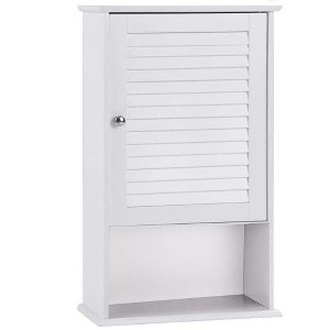 Yukimo Bathroom Wall Mount Storage Cabinet, Single Door with Height Adjustable Shelf, 16.5" x 6.5" x 27.5", Grey/White/Brown - 1 of 4