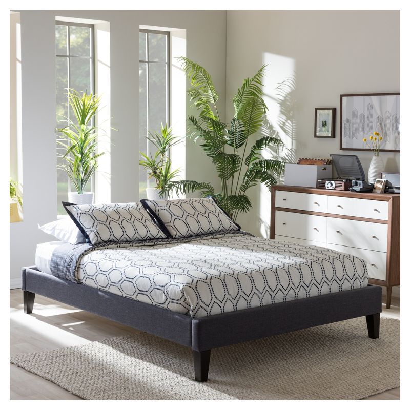Full Lancashire Modern and Contemporary Fabric Upholstered Bed Frame with Tapered Legs Dark Gray - Baxton Studio, 5 of 6