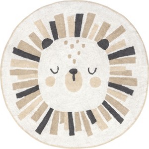 Nuloom Tisha Lion Machine Washable Kids Indoor Area Rug, Round 4', Ivory - 1 of 4