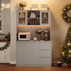 71" Tall Kitchen Pantry Cabinet with LED Lights & Power Outlets, Microwave Stand with Glass Door, Adjustable Shelves, 3 Drawers, Handless Design - 3 of 4