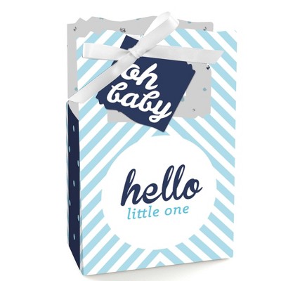 Big Dot of Happiness Hello Little One - Blue and Silver - Boy Baby Shower Favor Boxes - Set of 12