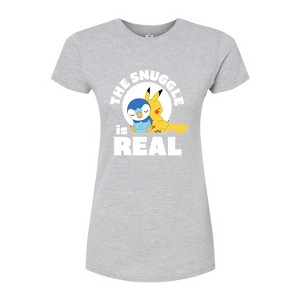 Women's - Pokémon - The Snuggle Is Real Pikachu And Piplup Fitted Graphic T-Shirt - 1 of 3