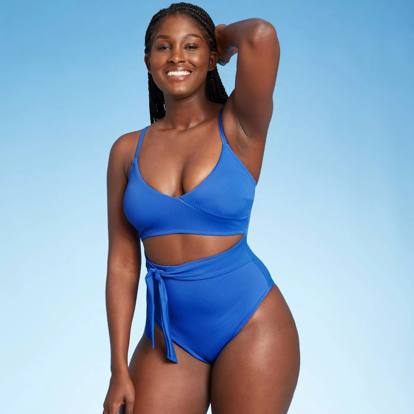 Women's Front Cut Out Sash-Tie Ribbed One Piece Swimsuit - Shade & Shore™ - image 3 of 13