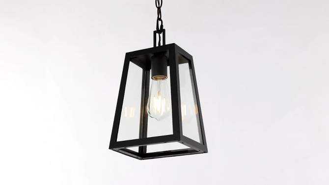 6.75&#34; 1-Light Glendale Farmhouse Industrial Iron/Glass Outdoor LED Pendant Black/Clear - JONATHAN Y, 2 of 12, play video