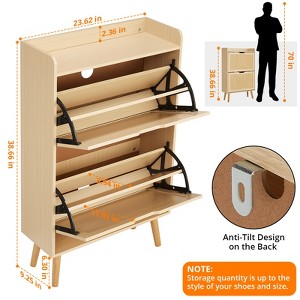 Shoe Storage Cabinet with 2 Drawers, Rattan Shoe Organizer Cabinet, Slim Entryway Hidden Shoe Rack for Living Room Bedroom Hallway - 1 of 4