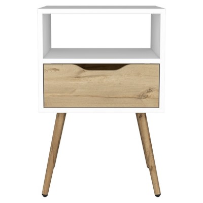 GlasFlength Nightstands Modern Nightstand Bedroom Nightstand Elegant Bedside Table with Drawer for Living Room, White, 13.78"*15.75"*24.8"