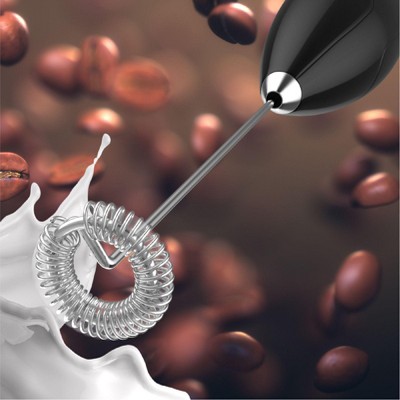 Handheld Black Stainless Steel Electric Milk Frother with Stand