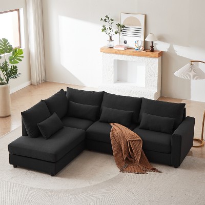 GDFStudio Bloor Modern 100.2" L-shaped Linen Upholstered Sofa with Ottoman