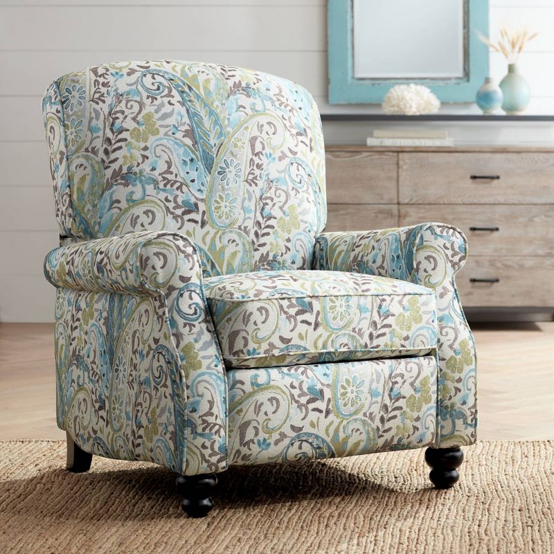 Elm Lane Ethel Skye Blue Paisley Patterned Recliner Chair Modern Armchair Comfortable Push Manual Reclining Footrest for Bedroom Living Room Reading, 2 of 10