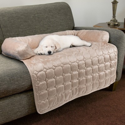 Beige Plush Quilted Sofa Cover with Memory Foam Bolster