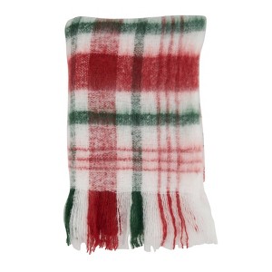 50"x60" Cozy Faux Mohair Plaid Throw Blanket Natural - Saro Lifestyle: Acrylic Soft Throw for Couch, Year Round Use - 1 of 4