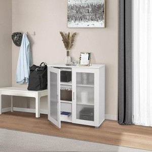Kings Brand Furniture - 2-Door Accent Storage Cabinet, Sideboard Buffet Floor Storage Cupboard for Kitchen, Dining Room, Living Room, Entryway - White - 1 of 4