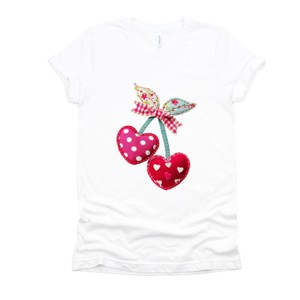 Cherry Hearts Patchwork Print - Women's Short Sleeve Graphic T-Shirt - 1 of 4