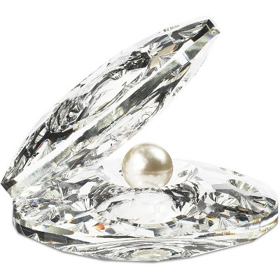 Okuna Outpost Seashell Crystal Glass Figurine Sea Shell with Pearl for Wedding Gift 4"x3"x2.6"