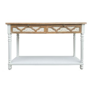 VYNXARIA Console Tables - 48 Inch Long Entryway Table with 2 Drawers and Bottom Shelf, Wood-Striped Finish - 1 of 4