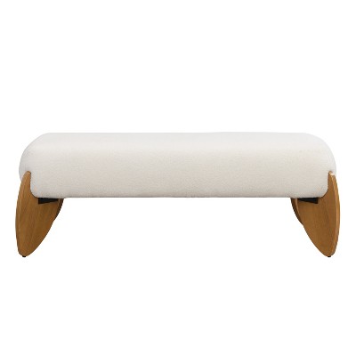 Christopher Knight Home Emory 48" Modern Rubberwood Boucle Upholstered Ottoman, White/Natural