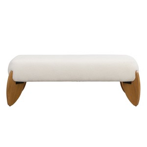 Christopher Knight Home Emory 48" Modern Rubberwood Boucle Upholstered Ottoman, White/Natural - 1 of 4