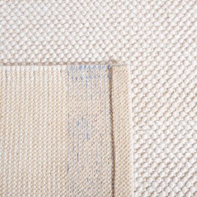 Ivory and Blue Striped Square Wool Area Rug, 6' x 6'