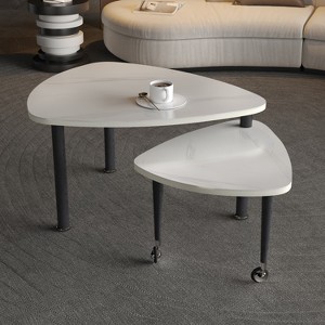 GDFStudio Kaida Modern 360° Rotatable Coffee Table with Wheels and Rubberwood Legs - 1 of 4