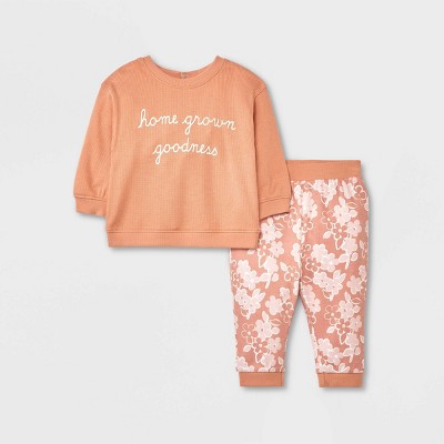 Grayson Collective Baby Floral Thermal Top & Bottom Set - Brown 6-9M