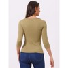 INSPIRE CHIC Women's V Neck 3/4 Sleeves Solid Knitted Buttons Decor Ruched Blouse - 4 of 4