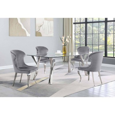 Cheyanne Dark Gray Velvet Upholstered Side Chair with Metal Legs