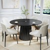 52 inch Round Natural Wood Color Dining Table with 6 White Dining chairs Suitable for Dining Room / Living Room - 2 of 4