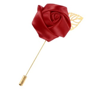 Unique Bargains Wedding Groom Suit Ribbon Rose Flower Lapel Pin with Gold Leaf 1 Pc - 1 of 4