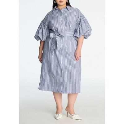 ELOQUII Women's Plus Size Balloon Sleeve Shirt Dress