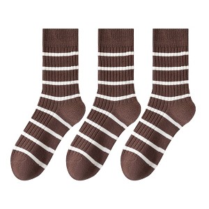 Anna-Kaci 3 Pairs Women's Striped Crew Socks with Ribbed Knit Design and Anti-Pilling Cotton Blend - 1 of 4
