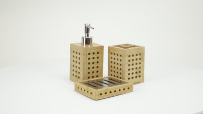 Natural Bamboo Lattice Bathroom Accessory Set, 3-Piece