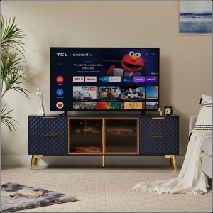 KIGFTSOD Deluxe Sculpted Modern Geometric TV Stand – Aluminum Frame, Tempered Glass Door, 4-Drawer Chest w/Adjustable Metal Feet - 1 of 4