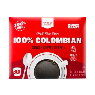 100% Colombian Medium Roast Coffee - Single Serve Pods - 48ct - Market Pantry&trade;