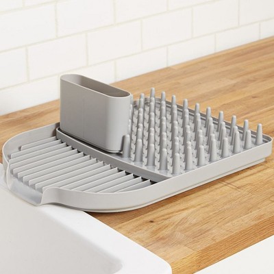 Gray Polypropylene 3-Piece Dish Drying Rack with Flatware Holder