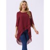 INSPIRE CHIC Women's High Low Hem Scoop Neck Asymmetrical 3/4 Sleeve Summer Top - 2 of 4