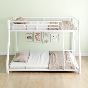 TiramisuBest Metal Bunk Bed Twin Over Full Size with Removable Stairs - White Metal Design - 1 of 4
