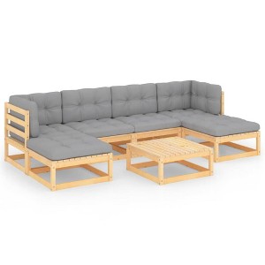 vidaXL 7 Piece Patio Lounge Set with Cushions Solid Wood Pine - Natural, Cushion Included - 1 of 4