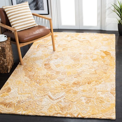 Yellow and Ivory Hand-Tufted Wool Mandala Rug, 3' x 5'
