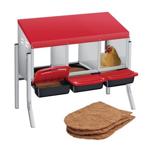 Chicken Nesting Box, 3 Hole Roll-Away Nesting Boxes with Pad, Metal Egg Laying Nest with Perch for Chickens Coop, Easy to Assemble - 1 of 4