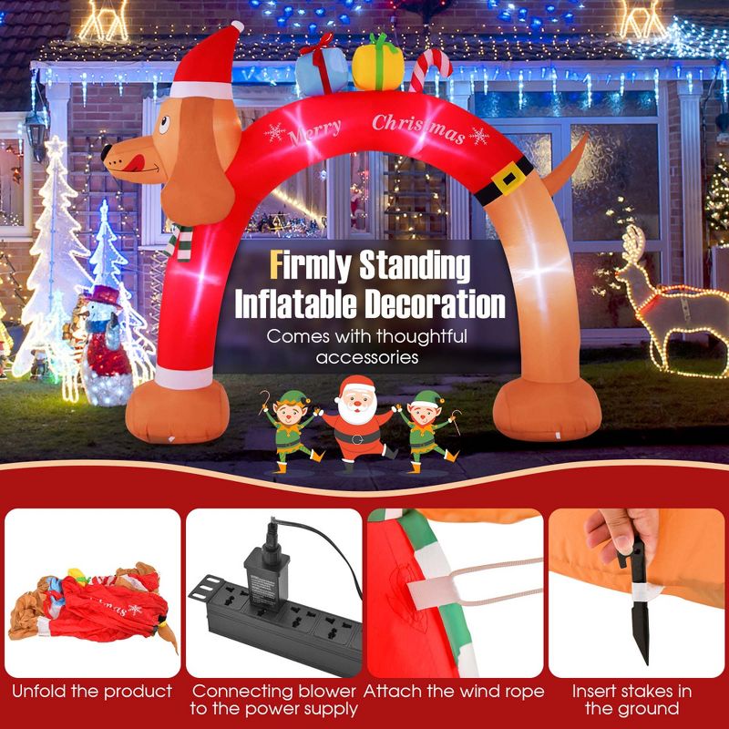 Costway 8FT Inflatable Christmas Dachshund Arch Yard Decoration with LEDs & Air Blower, 5 of 11