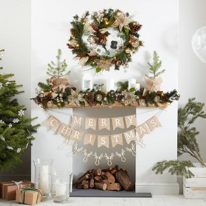 6ft Christmas Garland with Lights | Battery-Powered Pine Cone Garland w/Berries, Bows, Flowers & Ball Ornaments for Fireplace Mantle - 1 of 4