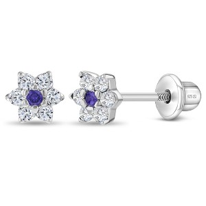 Girls' CZ Cluster Flower Screw Back Sterling Silver Earrings - In Season Jewelry - 1 of 4