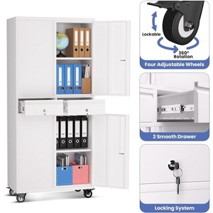 Metal Storage Cabinet with 2 Drawers & Wheels, 73" Tall Locking Storage Cabinet with Adjustable Shelves Tools Cabinet for Home Office, School, Garage - 1 of 4